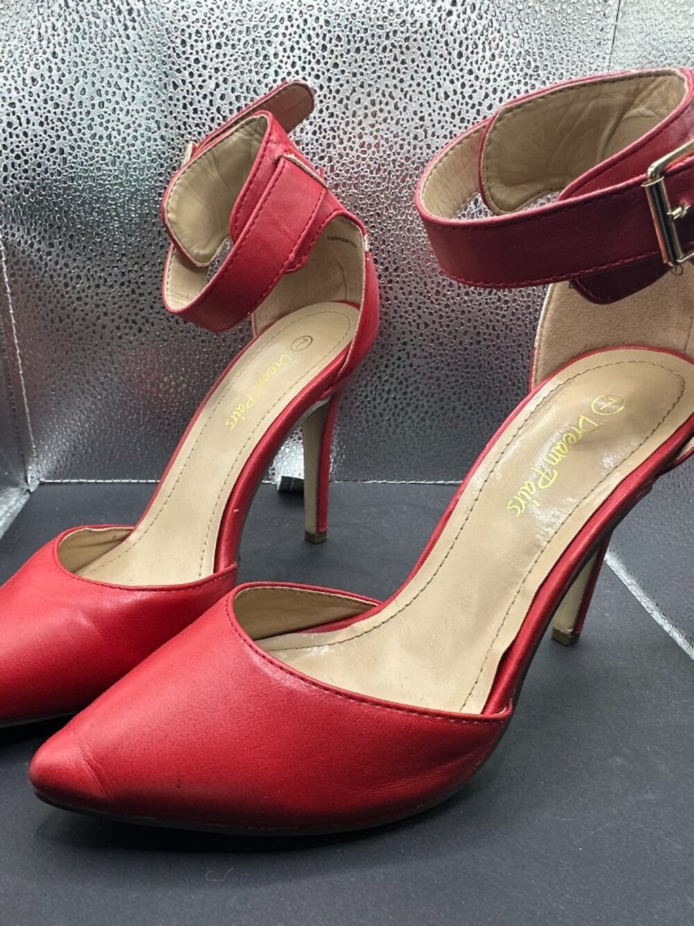 Red Strappy Closed-Toe High Heel Pumps Size 7